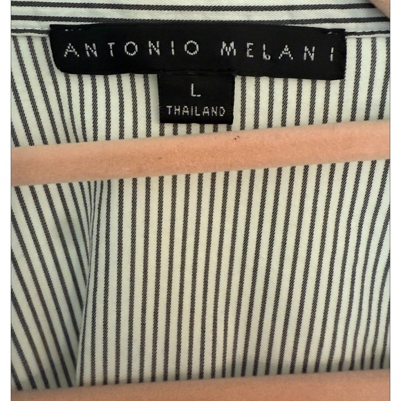 Antonio Melani size Large Ruffle Button Up Blouse Top Striped Grey Cuffed Sleeve - Picture 3 of 3